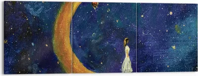 Produktbild von Bild auf Leinwand - Leinwandbild - 3 Teile - Mädchen auf der Mond - 150x50cm - Wand Bild - Wanddeko - Wandbilder - Leinwanddruck - Bilder - Wanddekoration - Leinwand bilder - Wandbild - CA150x50-4575