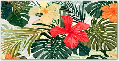 Produktbild von Tulup Glas-Bild -140x70- Wandkunst Dekorative Wand für Küche & Wohnzimmer - Blumen & Pflanzen - Hawaii Blumen - Rot