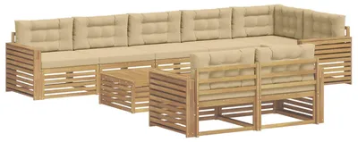 Immagine prodotto di vidaXL Set da divano da esterno, 9 pezzi, bianco e beige, in poliestere