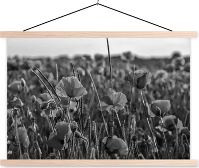 Produktbild von MuchoWow® Textilposter Blumen - Mohnblumen - Natur - Rot 60x40 cm mit holzfarbenen Rahmen - Bilder