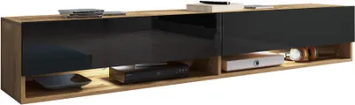 Produktbild von MINIO go for it, TV-Schrank, TV-Lowboard, "ANNE", 180cm, stehend, hängend, mit LED-Beleuchtung, Wotan Eiche/ Schwarze Glanz Farbe
