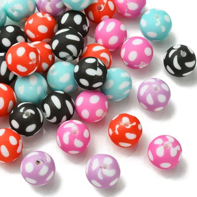 50 bunte Silikon-Rundperlen 15 mm, Punkte, für DIY-Schmuck
