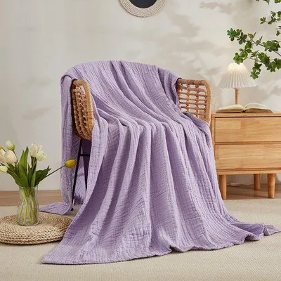 Immagine prodotto di Coperta in mussola Unyqoos® a quattro strati, 100% cotone, 140 x 190 cm – traspirante, leggera; coperta confortevole per divano, ufficio e viaggi, adatta a tutte le stagioni