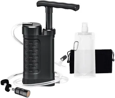 Image de Filtre à eau portable d'extérieur - Filtre à eau 5 étages de 0,01 micron - Portable, idéal pour le camping et la randonnée - Sacs à dos - K8188-Noir