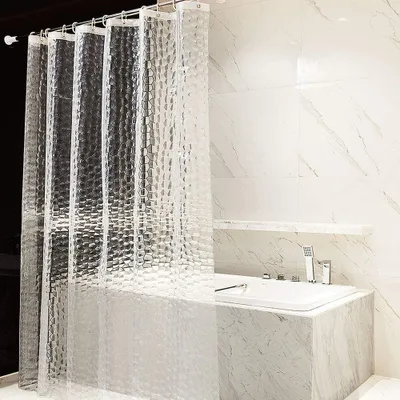 Produktbild von Anti-Schimmel-Duschvorhang 180 x 200 cm, halbtransparent, aus EVA, wasserdicht, waschbar, 3D-Duschvorhang mit 12 Ringen