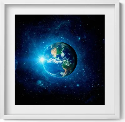 Produktbild von NASA - Erde, Galaxie und Sonne– Wandbild mit Rahmen – Gerahmtes Bild  – Wanddekoration – 50x50 cm –  Weiß Rahmen
