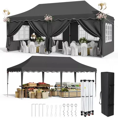 Produktbild von Partyzel 3x6 - Pavillon - Festzelt - Faltbar - Wasserdicht - Dunkelgrau - 6 Seitenteile - UV-Schutz 50+