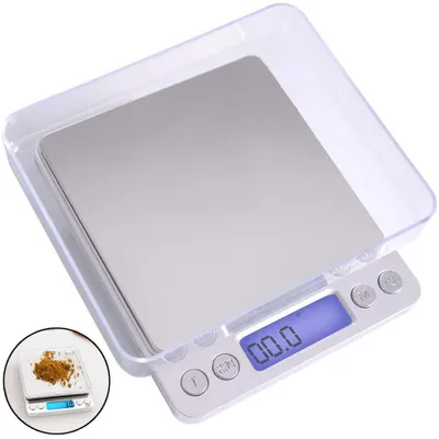 Produktbild von Digitale Küchenwaage, Briefwaage, Haushaltswaage, Feinwaage mit Tara-Funktion 3 kg x 0,1 g mit LCD-Display und Edelstahlplattform