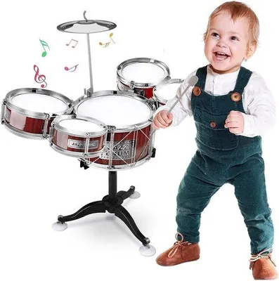 Image de Batterie pour enfants - Instrument de musique jouet - Jouet éducatif - 5 tambours et une planche - 52 x 52 x 60 cm