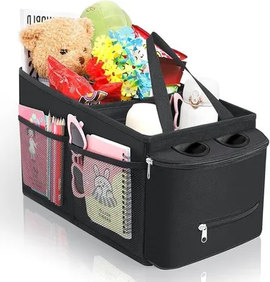 Productafbeelding van PolkaHome® Auto-Organizer voor kinderen, opvouwbare stoelorganizer met bekerhouder, verstelbare scheidingswand en netvakken voor speelgoed,