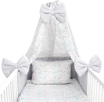 Produktbild von Amilian Babybettwäsche Set 7-teilig – Bettwäsche 100x135 cm, Kissen 40x60, Himmel, Nestchen – für Babybett/Gitterbett – Komplettset für Neugeborene