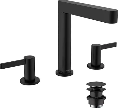 Produktbild von hansgrohe 3-Loch-Waschtischarmatur 160 Finoris m Push-Open-Ablaufgarnitur, schwarz matt
