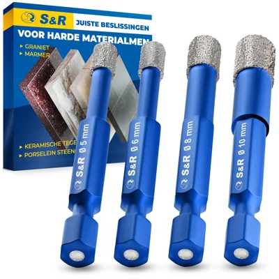 Produktbild von Diamantbohrset, 4-teilig: Glasbohrer, Fliesenbohrer, Lochsäge mit Sechskantaufnahme