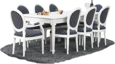 Image de Amaretta Ensemble de salle à manger 100x180/280, 2 extensions inclues, vieux blanc avec 2+6 chaises rococo vieux blanc/noir.