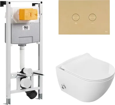 Immagine prodotto di Domotechnika | Set di toilette sospese Viba - elemento da incasso - cassetta di scarico - bianco - senza bordo, con chiusura ammortizzata, igienico, moderno