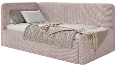 Obrázok produktu pre Selsey Fanko – detská posteľ 90x200 cm s čelom vľavo, plyšová, púdrová ružová