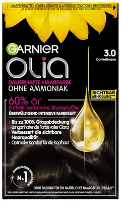 Produktbild von Garnier Olia Dauerhafte Haarfarbe 3.0 Dunkelbraun, ohne Ammoniak, permanente Col