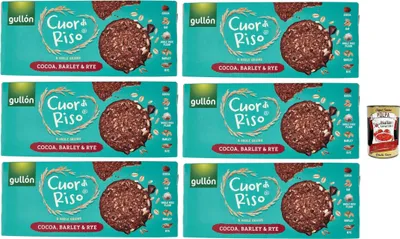 Produktbild von Gullón Cuor di Riso e Cereali Integrali Cacao, Orzo & Segale, kekse mit Kakao, Gerste und Roggen 6x 250 g + Italian Gourmet polpa 400g