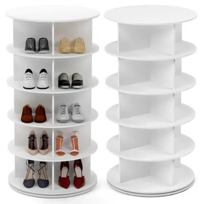 Productafbeelding van Draaibaar schoenenrek, 5 etages, wit, PVC, 360° draaibaar, met opbergzakken