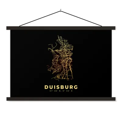 Produktbild von MuchoWow® Textilposter Duisburg - Gold - Karte - Stadtplan 120x80 cm mit schwarzem Rahmen - Wanddeko