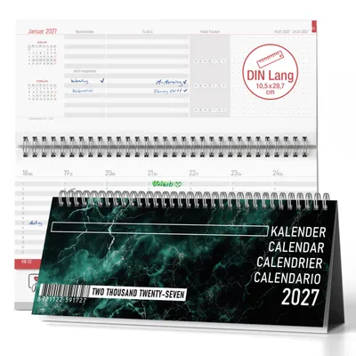 Produktbild von Tischkalender 2027 Emerald Marble Quer - Aufstellkalender Wochenplaner mit Habit Tracker,