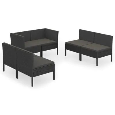 Produktbild von 6-tlg. Garten-Lounge-Set mit Auflagen Poly Rattan Schwarz