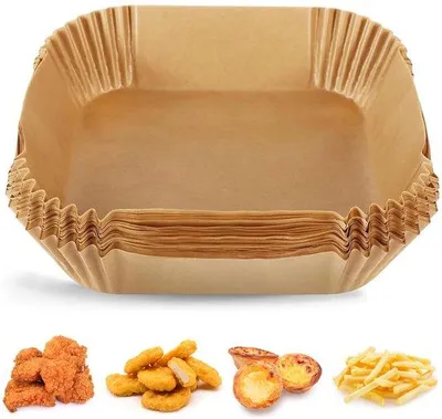 Zdjęcie produktu dla 100 arkuszy papieru do pieczenia do frytkownic na gorące powietrze, dwuwarstwowego, do frytkownic typu Airfryer, 2 strefy