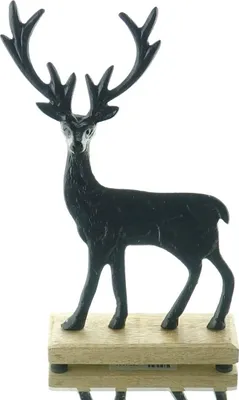 Produktbild von Weihnachtsdeko Hirsch Schwarz auf Mangoholzsockel 27 cm - Aluminium