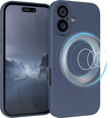 Produktbild von EAZY CASE - Silikonhülle magnetisch für Apple iPhone 16, Hülle Silikon, weich stoßfeste Magnet Handyhülle, Schutzhülle mit Kameraschutz, TPU Bumper in Dunkelblau