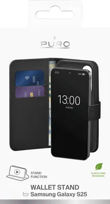 Obrázok produktu pre PURO PUSGS25BOOKC8BLK, Puzdro s peňaženkou, Samsung, Galaxy S25, 15,8 cm (6.2"), Čierna