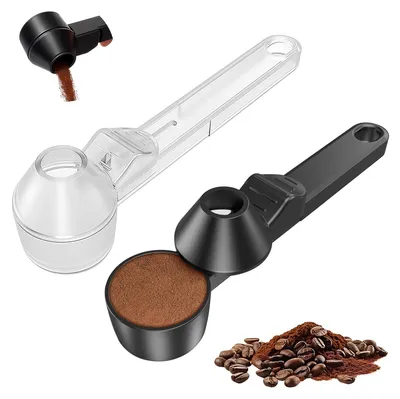 Image de Cuillère doseuse pour café avec entonnoir - Coffret de 2 pièces - Ustensiles de cuisine pour café moulu - Noir et transparent - Fabriqué en ABS
