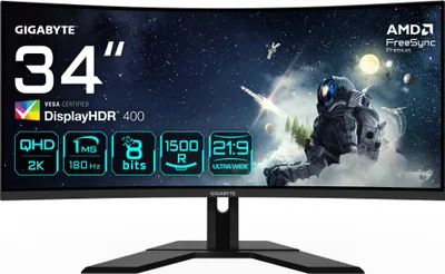 Produktbild von GIGABYTE G34WQCP 34" UWQHD Curved Gaming Monitor - 3440 x 1440, 1500R, 180Hz, 1ms, 350 cd/m², AMD FreeSync Premium, DisplayHDR 400, HDMI 2.0, DisplayPort 1.4