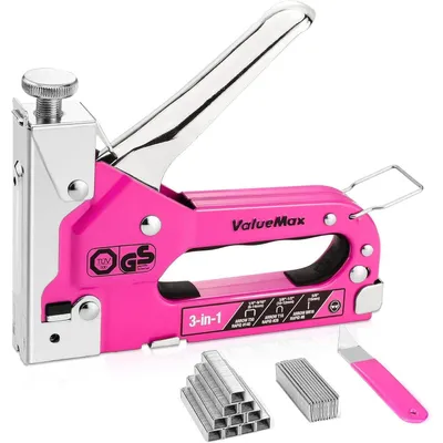 Productafbeelding van ValueMax 3-in-1 handtacker set met 2000 spijkers - GS gecertificeerd - Roze professionele tackerpistool voor hout en decoratie, type 140/28/8, met instelbare kracht