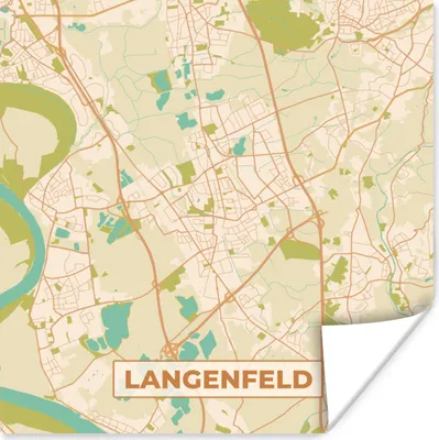 Produktbild von MuchoWow® Poster Langenfeld - Karte - Vintage - Stadtplan 50x50 cm - Wohnzimmerdekoration
