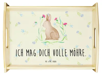Produktbild von Mr. & Mrs. Panda Tablett Hase Sitzen - Blumig - Geschenk, Servier, Ostern, Frohe, Osterhase, Ostergrüße, Holztablett, aus holz, Kaninchen, Liebe, Sofa, betttablett
