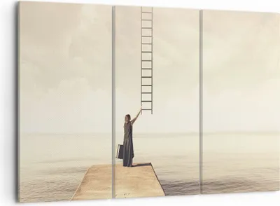 Produktbild von Bild auf Leinwand - Leinwandbild - 3 Teile - Symbol Frau Leiter - 105x70cm - Wand Bild - Wanddeko - Wandbilder - Leinwanddruck - Bilder - Wanddekoration - Leinwand bilder - Wandbild - CE105x70-4339