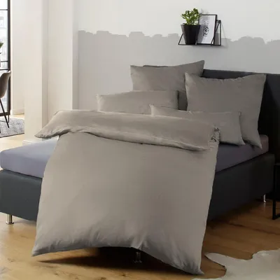 Produktbild von Bettwäsche-Set 4-teilig 155x220 cm Taupe Mikrofaser Reißverschluss
