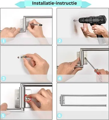 Immagine prodotto di Portasciugamani doppio in acciaio inossidabile - Montaggio a parete - Con 2 barre - Per bagno e cucina (nero)