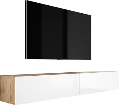 Image de Meuble TV : Chêne Wotan / Blanc brillant, (2 x 100 cm) x 34 x 32 cm