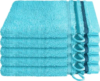 Produktbild von Schiesser Frottier Waschhandschuh Skyline Color im 5er Set | 100% Baumwolle aus nachhaltiger Produktion | saugstark, weich, farbecht | 16x22cm | Türkis
