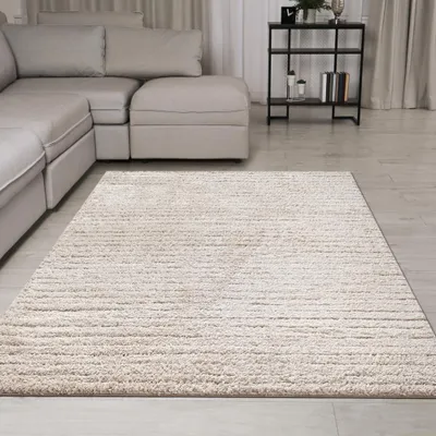Produktbild von Praktischer Teppich Beige Linienmuster pflegeleicht für Wohnbereiche Größe - 120 x 170 cm