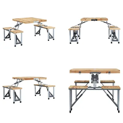 Image de vidaXL Table de camping pliante avec 4 sièges Acier Aluminium - Table et chaise de camping - Table et chaises de camping - Table de camping pliante