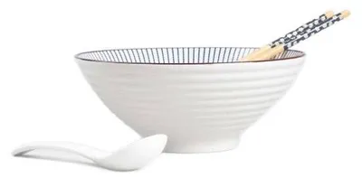 Zdjęcie produktu dla Zestaw do ramenu HOMLA SALADO w paski z brązową obwódką, 21 cm