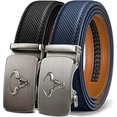 Produktbild von Gürtel Herren 2er Ratsche Automatikschließe Leder 35mm Breit Verstellbar 105cm Schwarz/Purpurblau