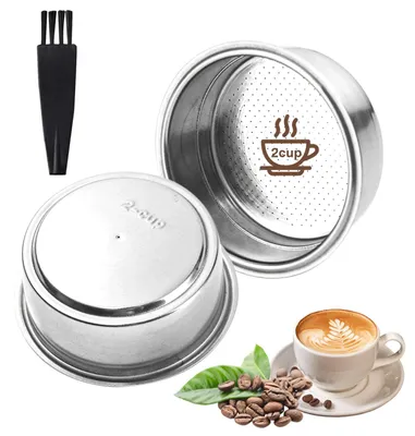 Productafbeelding van RVS filterhouder – 51 mm diameter, geschikt voor 2 kopjes – espressodrukfiltermand met reinigingsborstel
