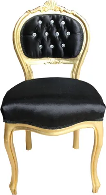 Produktbild von Casa Padrino Barock Damen Stuhl Schwarz / Gold mit Bling Bling Glitzersteinen - Schminktisch Stuhl