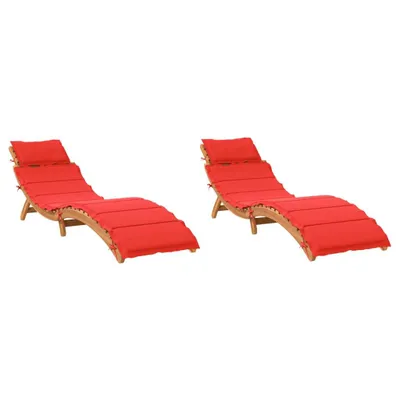 Image de vidaXL Bains de soleil avec coussins 2 pcs. Rouge Bois massif Acacia