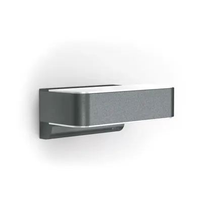 A modern, rectangular outdoor sensor light mounted on a white wall.