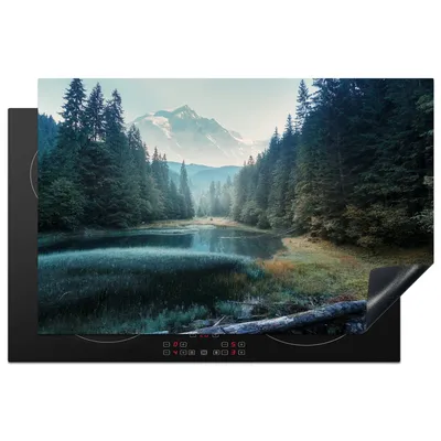 Produktbild von KitchenYeah© Herdabdeckplatte Wald - Gras - Berge - Bäume - Natur , 80x52cm, Küche Deko, Glaskeramikkochfeld Herdabdeckung, Abdeckplatte fùr Kochfeld