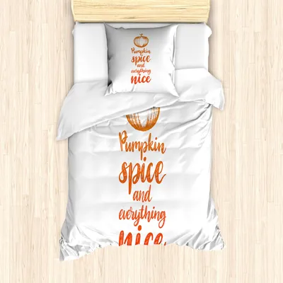 Produktbild von ABAKUHAUS Kürbis geschmack Bettbezug Set, Skizze Happy Harvest Thanksgiving-Cursive Typografie auf einfachen Hintergrund, 135 x 200 cm + 80 x 80 cm, Zinnoberrot